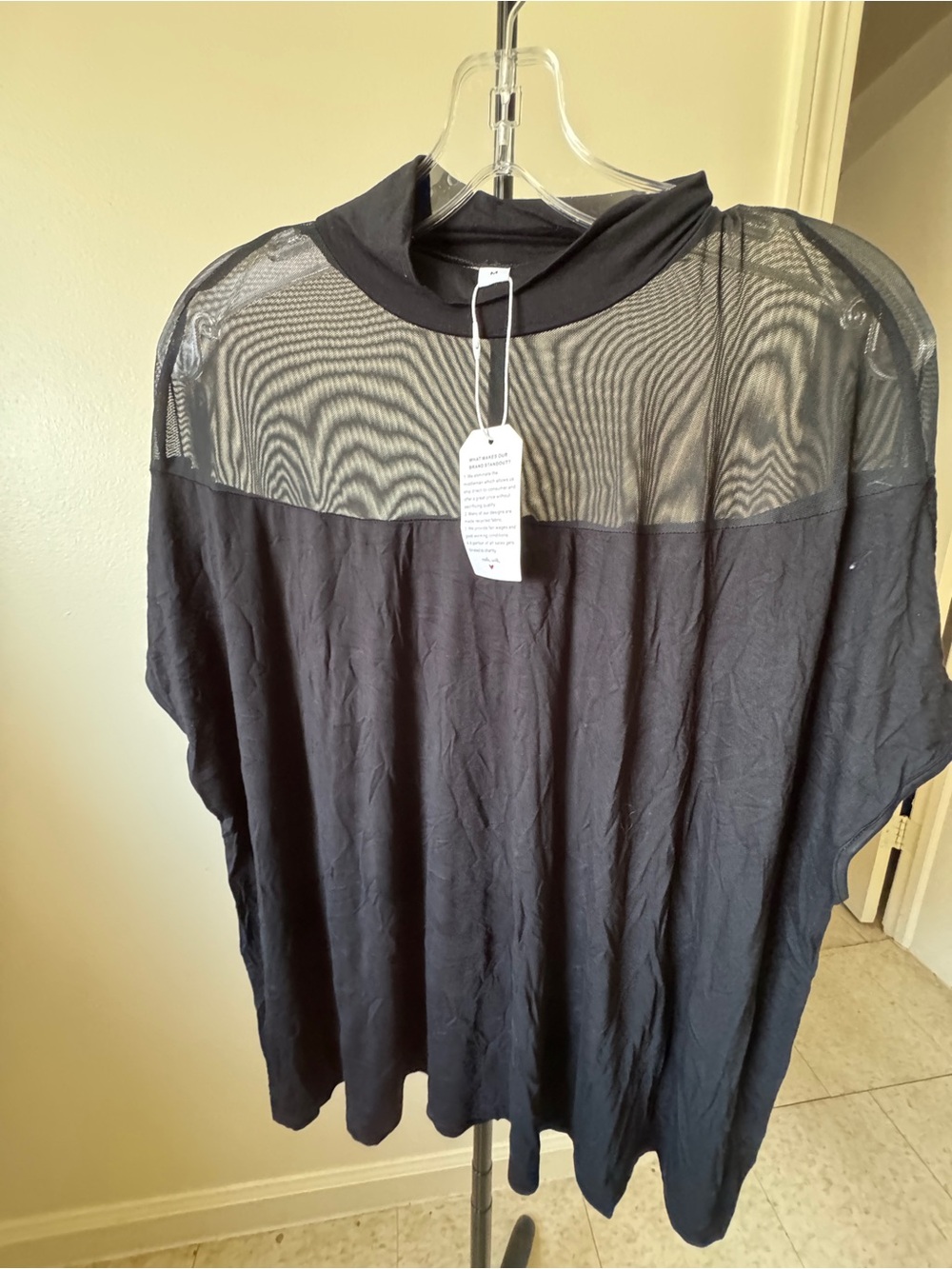 Black Oversized Mesh Tunic Top Size M Fits Like L NWT